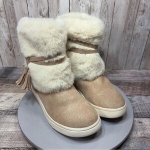 Self Esteem Girls Faux Fur Boots Beige Golden Glitter Size 2